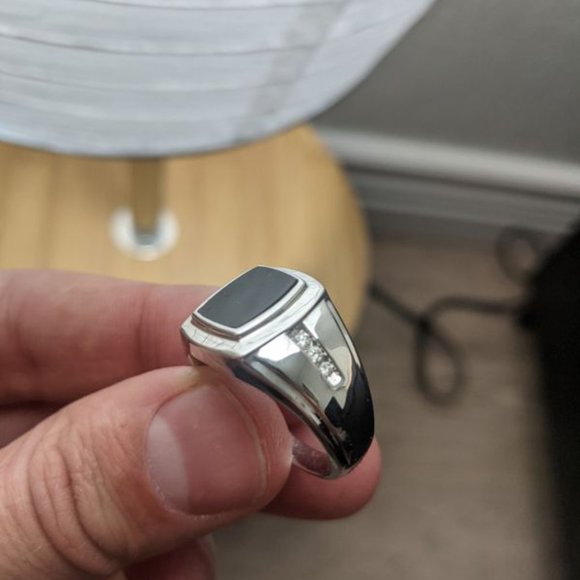 Men's Sterling Silver Onyx and Diamond Ring - Picture 5 of 7